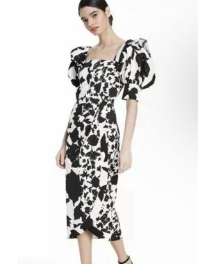 Christopher John Rogers x Target Black & White Floral Puff-Sleeve Midi Dress S 8